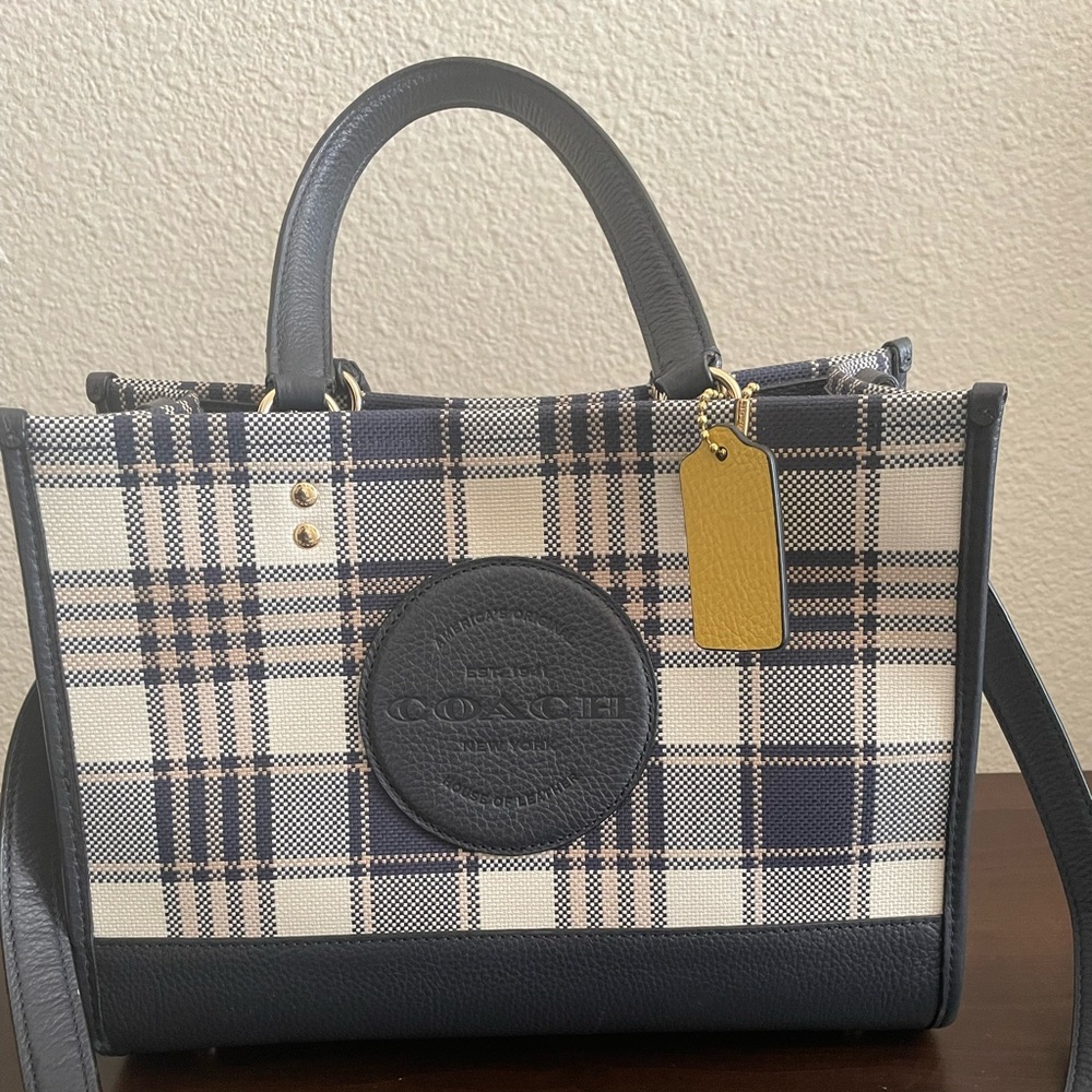 Like New! COACH Dempsey Carryall 2way Bag Plaid Navy Blue C8210 New work 2022